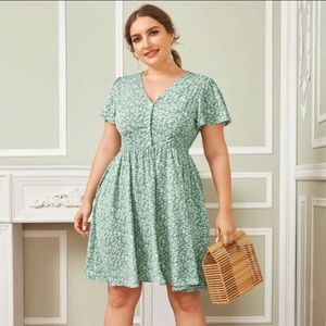 SHEIN ditsy floral print button front dress
